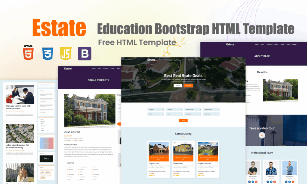 Modern real estate homepage design – EstateHub HTML template