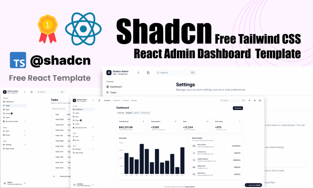 Shadcn UI Components – Rainbow Admin Dashboard Template