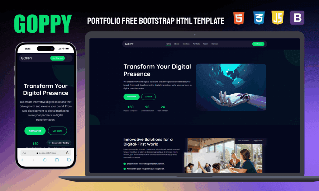 GOPPY Bootstrap Free Portfolio Template – Modern One Page Portfolio Website