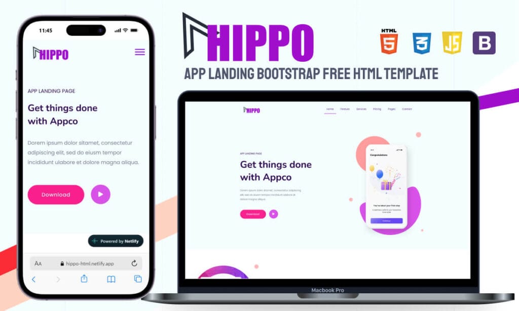 HIPPO App Landing Bootstrap Free HTML Template