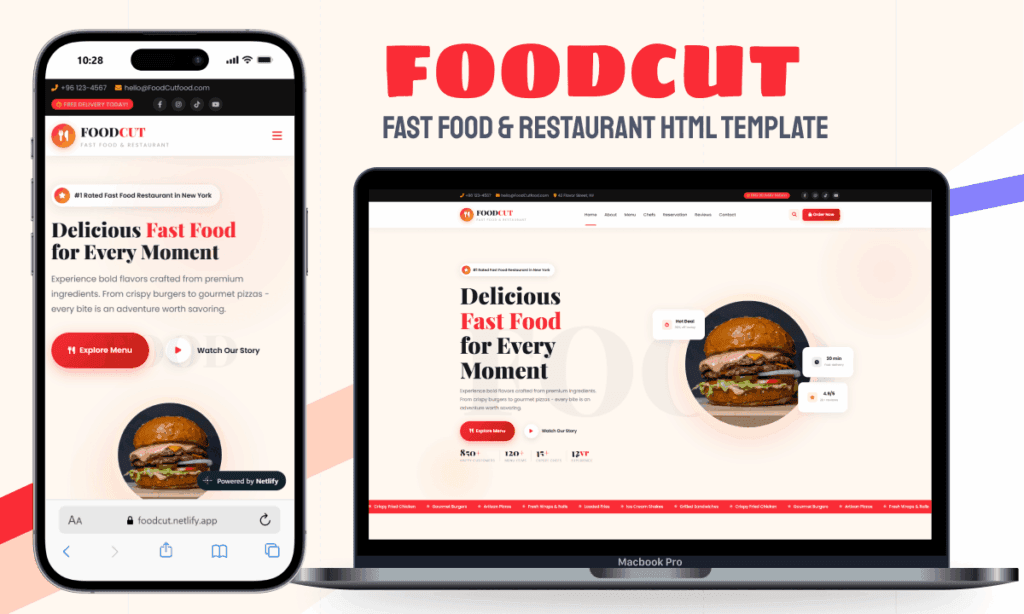 FoodCut Fast Food and Restaurant HTML Template